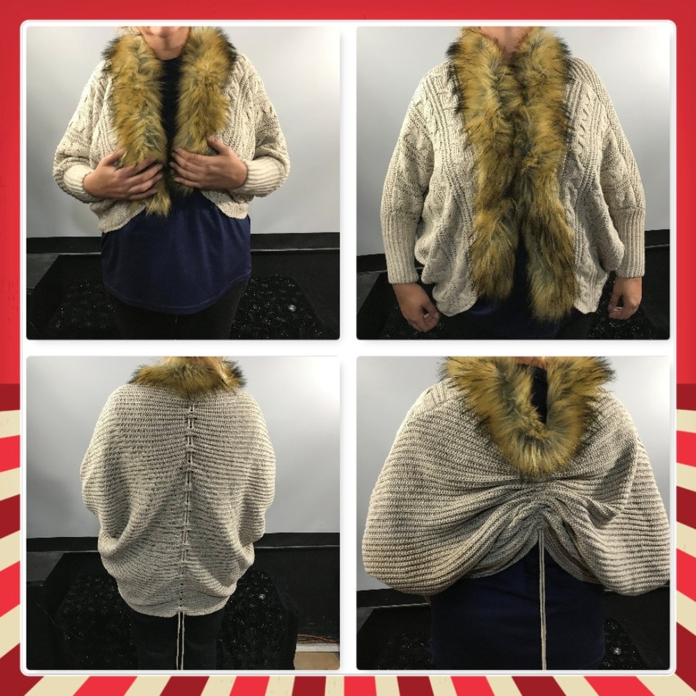 Knit jacket faux fur front adjustable back